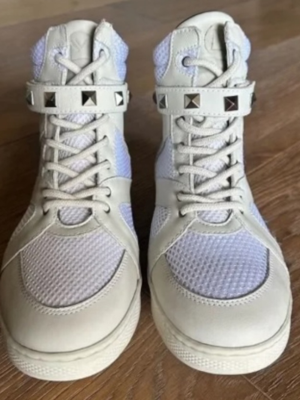 Sandro Moscoloni Mesh High Top Sneakers Ivory Studded Velcro Lace-Up 8.5 View 4